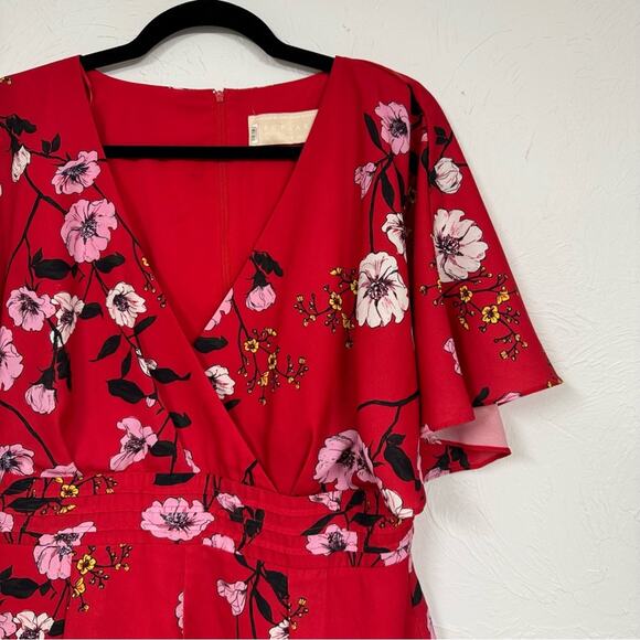 Keepsake Red Floral Romper Womens 10 Flounce Flutter Sleeve Summer Playsuit - Picture 4 of 12